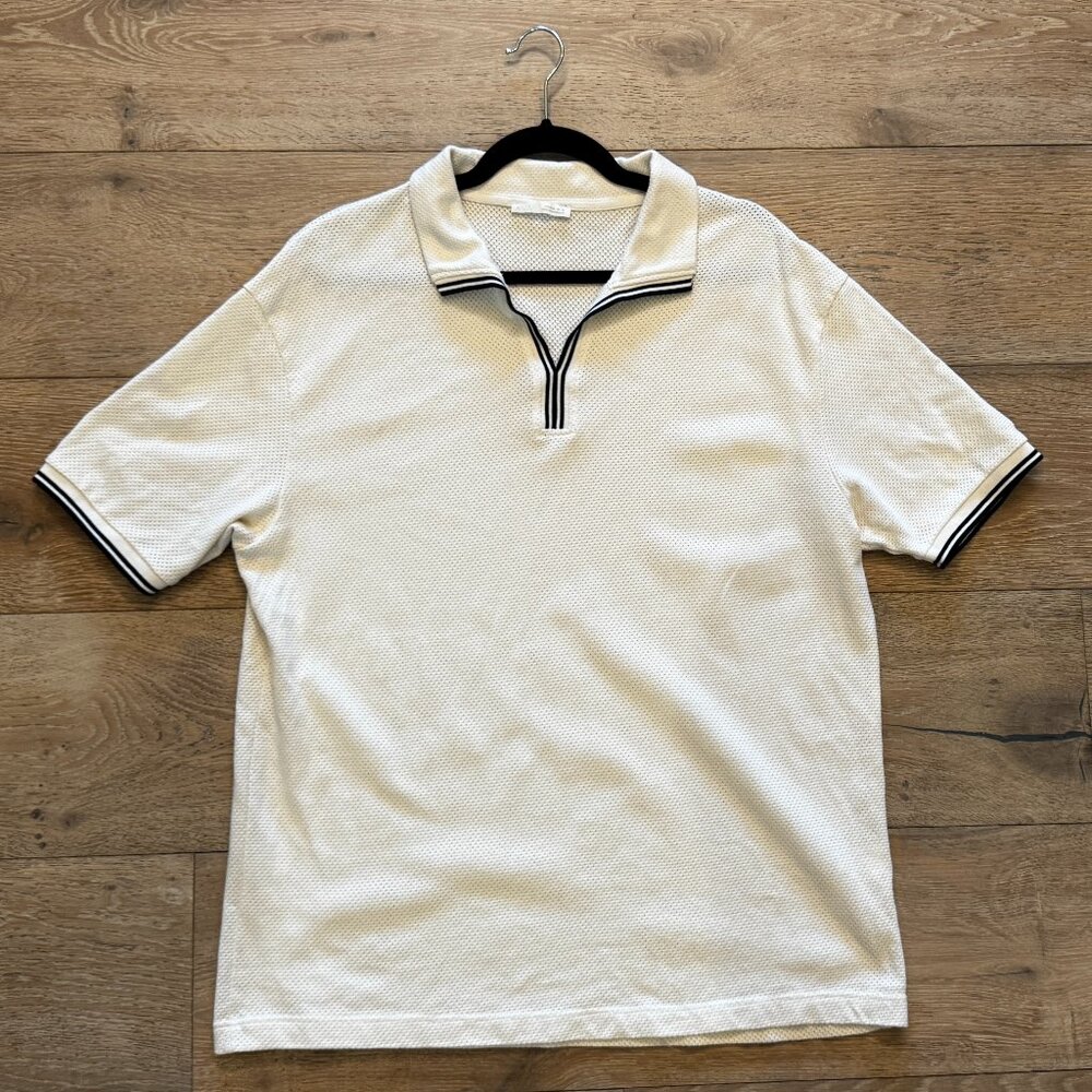 Zara Men Knit Polo Ivory Navy Tipped XL X-Large NWOT $59